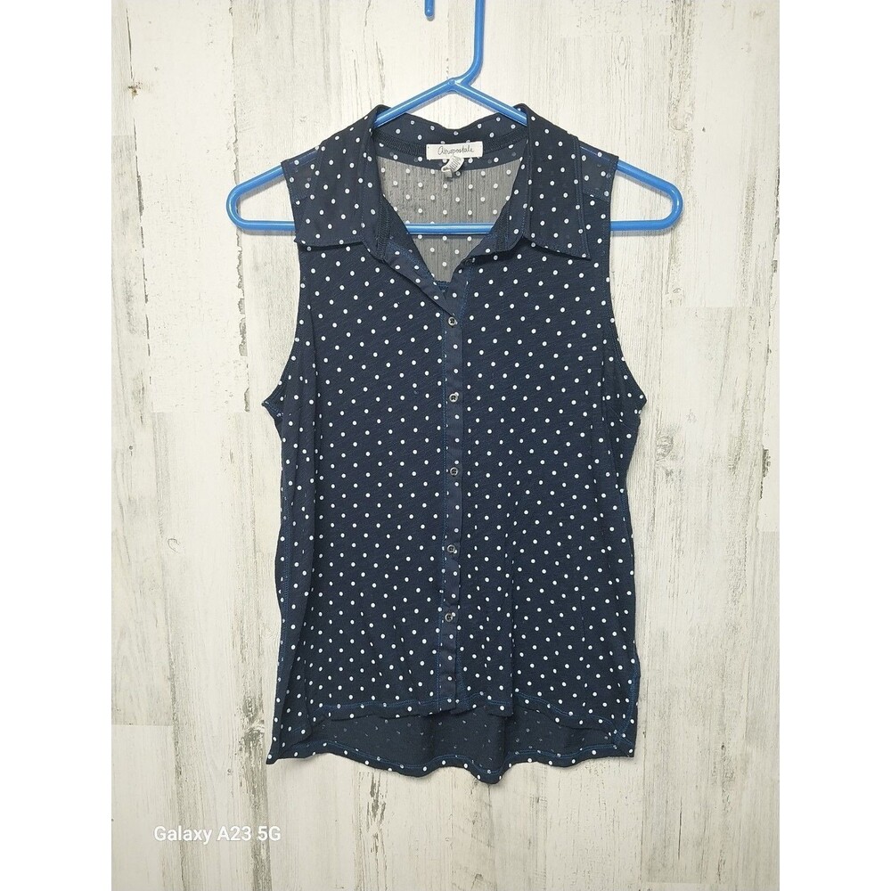 AEROPOSTALE - BLUE WHITE POLKA DOT SLEEVELESS BLOUSE - Large